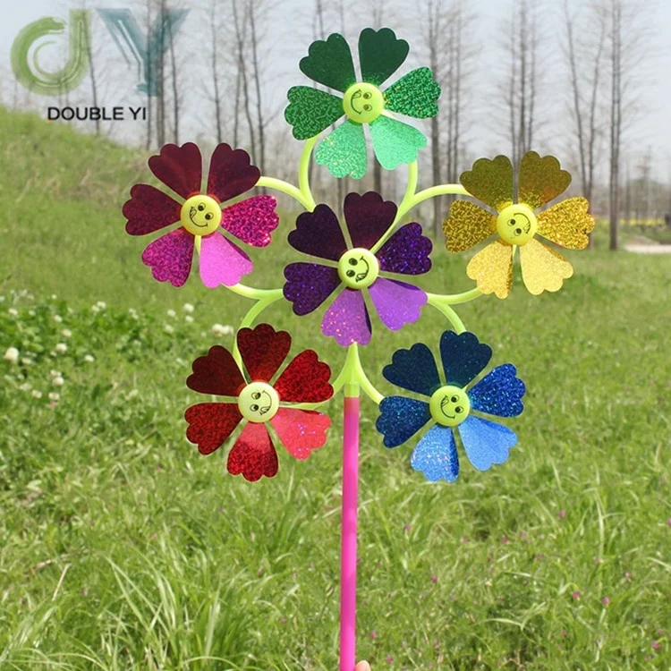 Six sequins flower windmill colorful plastic traditional small windmill  wholesale children  toys