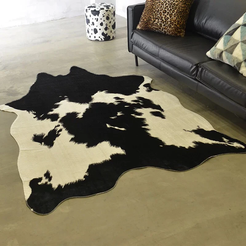 140*200cm China Factory Animal Skin Faux Fur Cow Printed Cowhide Rug For Sitting
