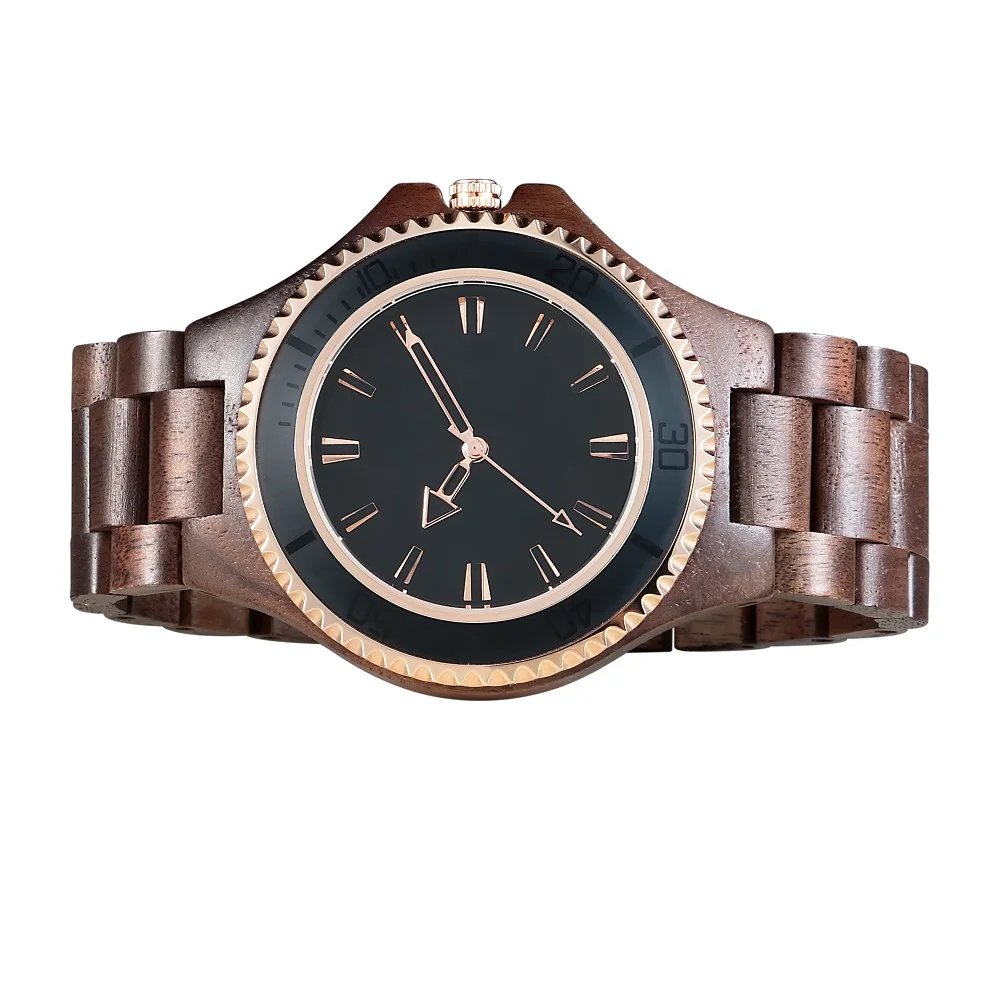 
New Natural Black Walnut Wood Analog Watch KENON Japan MIYOTA Quartz Movement Wooden Watch 