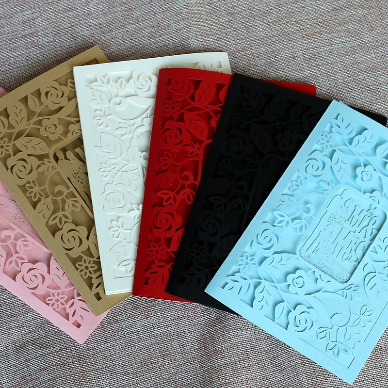 Laser Cut Wedding Invitation Cards Kit with White Hollow Flora Luxurious Love Europe Wedding Card Paper Crafts Engraving Weeding