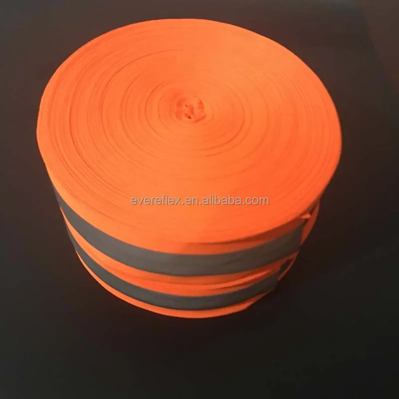 Fluorescent Orange Nylon Reflective Webbing Tape for Bags,Garment