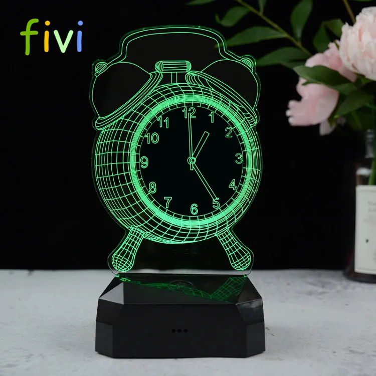 Acrylic Alarm Clock Design USB Colorful 3D Night Light Rechargeable LED Lamp Touch Switch ABS Pedestal Flashing Colors Mode
