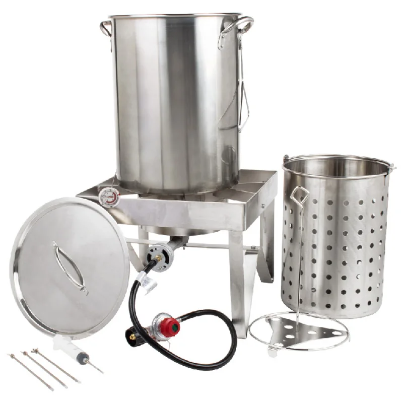 
Silver Lightweight Outdoor Kitchen Gourmet Deluxe Turkey Fryer Deep Fry Pot Kit 