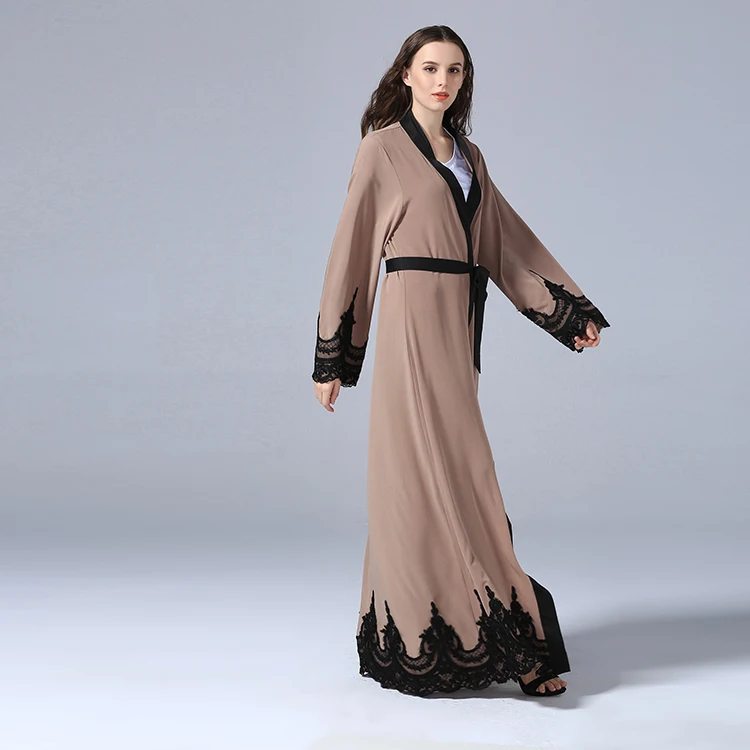 2021 Front Open Islamic Clothing Lace Dubai Kimono Abaya for Women Muslim Wholesale
