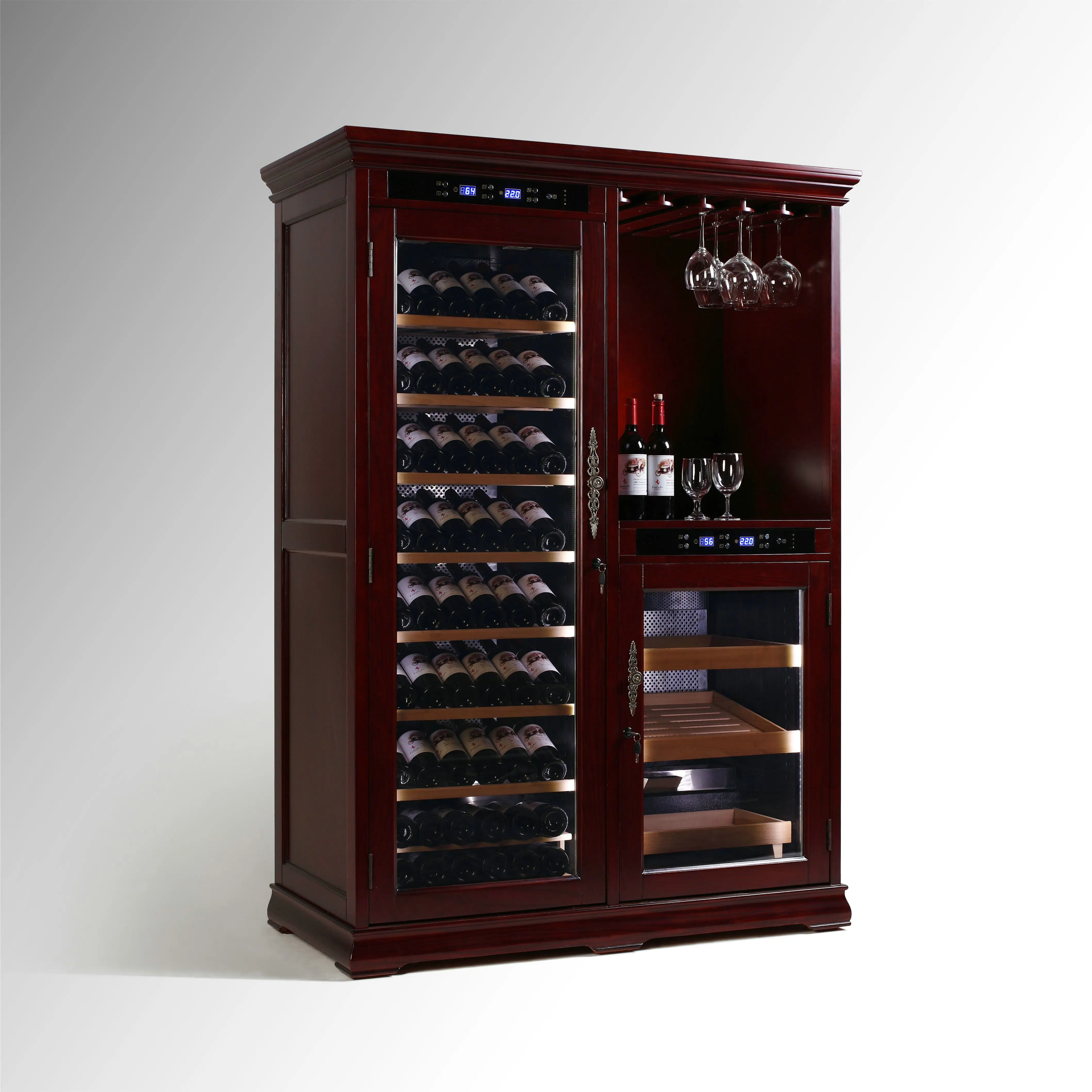 Electronic Humidor Wine Display Rack Cigar Cooler Cabinet Combo Furniture Style Tobacco Products Storage Lounge Cellar Cedar