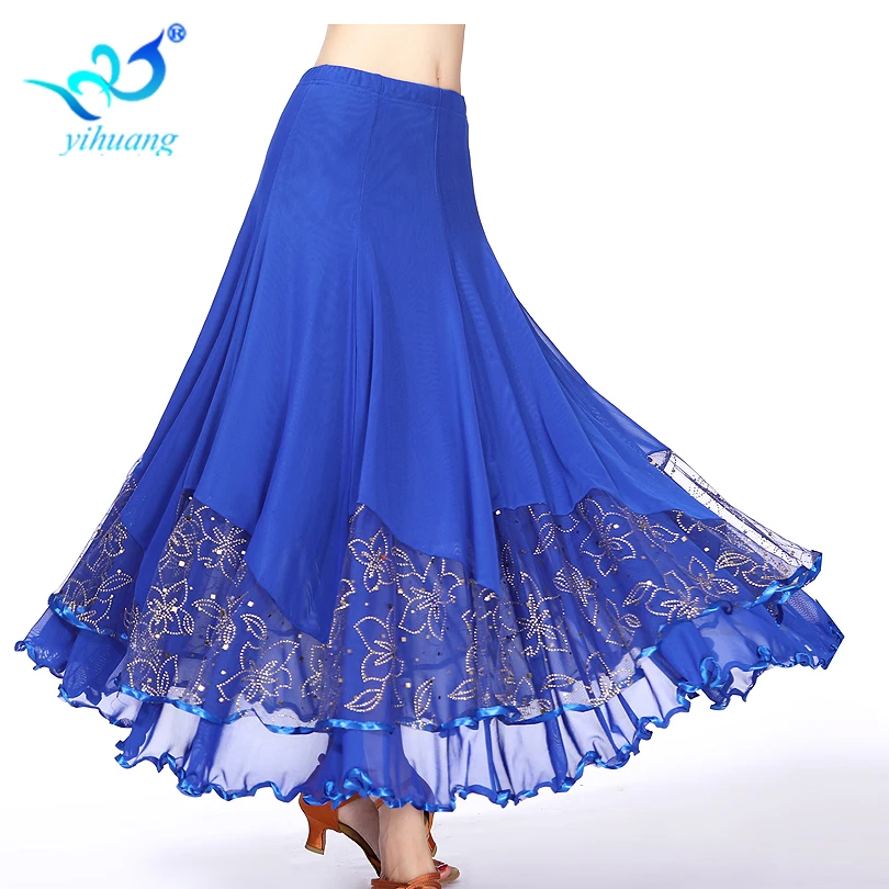 Women Long Dance Skirt Ballroom Dance Skirts Performance Wear Tango Waltz