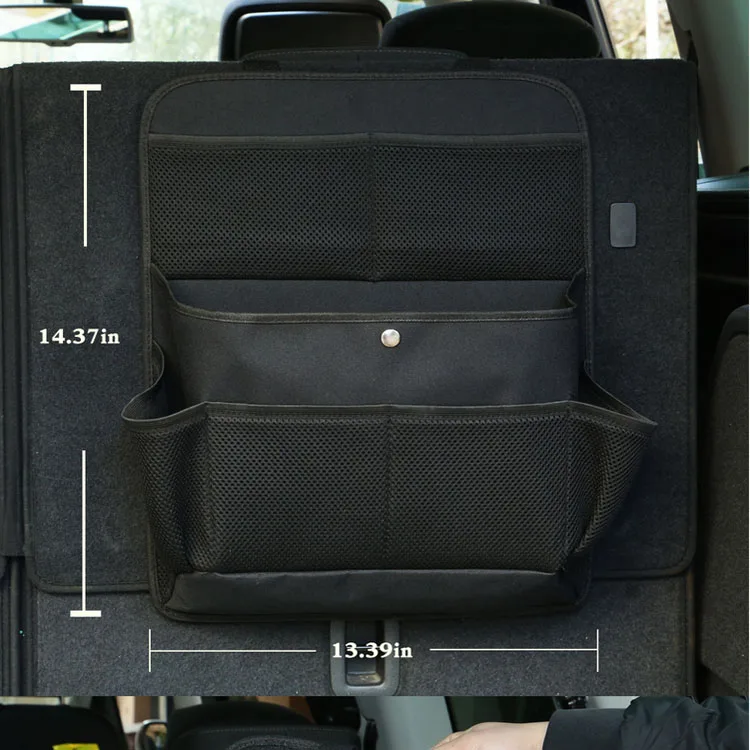 Auto car seat back hanging trunk space organizer storage bag with multi-use adjustable strap