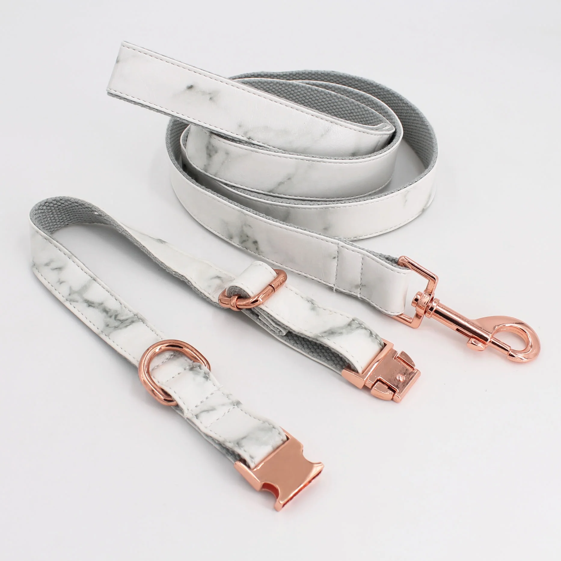 Marble Dog Collar Leash Personalized Faux Leather Dog Collar  with rose metal buckle
