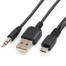 3.5mm Car AUX audio play Music to micro USB and USB male Charge data Adapter sync cable 80cm