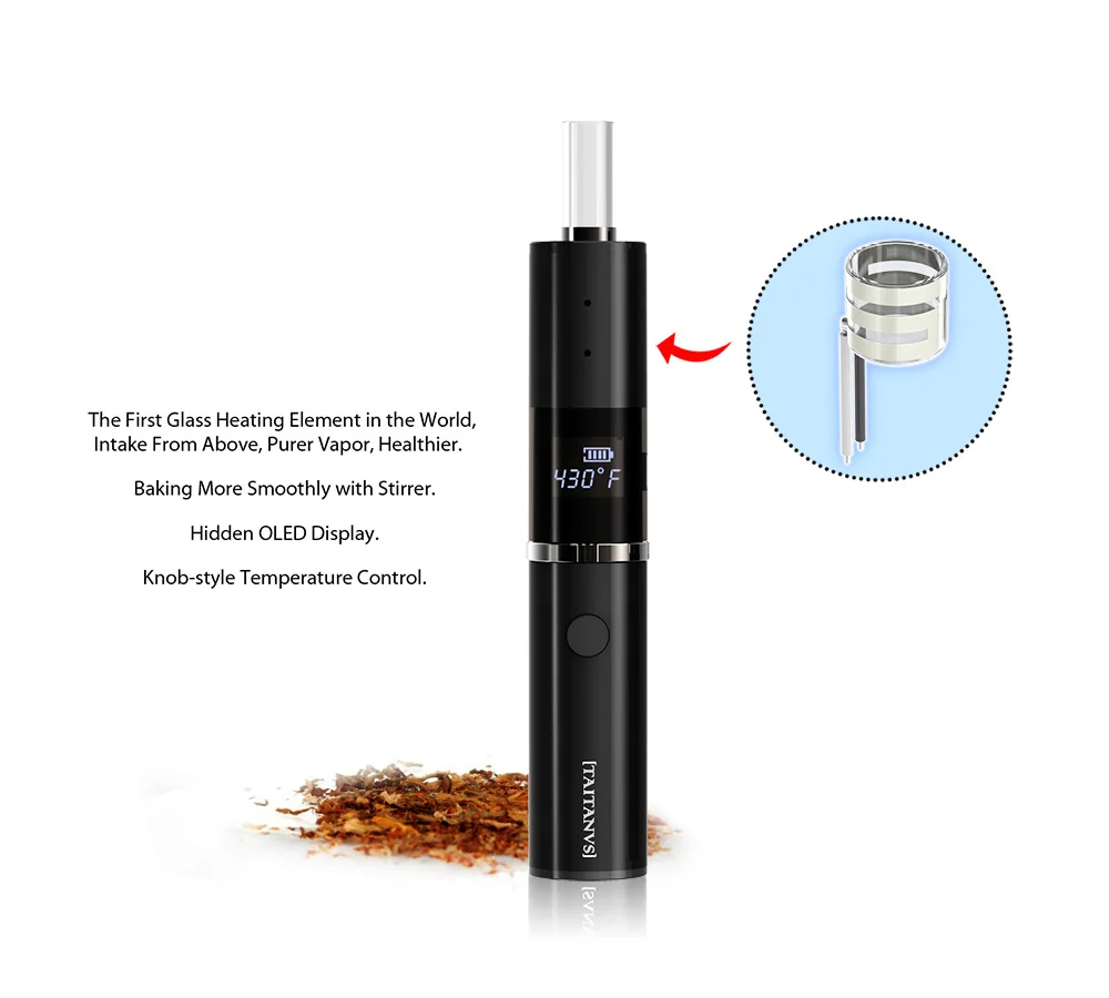 Knob-style Temperature Control design  T3   Hidden OLED Display glass heating element 1200mAh battery dry herb vape