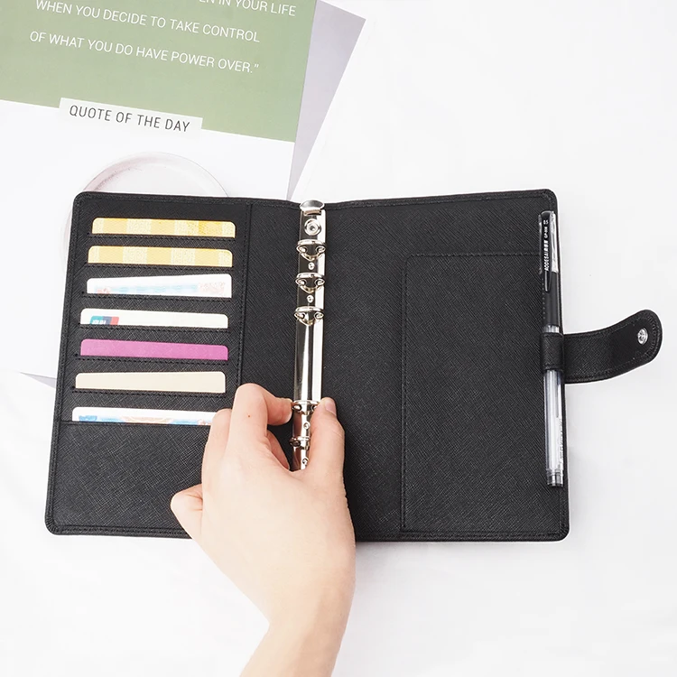 A5 refillable saffiano leather travel notebook folder 6 ring  binder