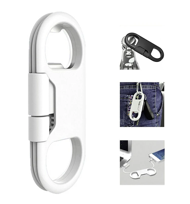 
Multi-function Beer Wine Bottle Opener Keychain Charger Cable for iPhone and Samsung Android Phones 