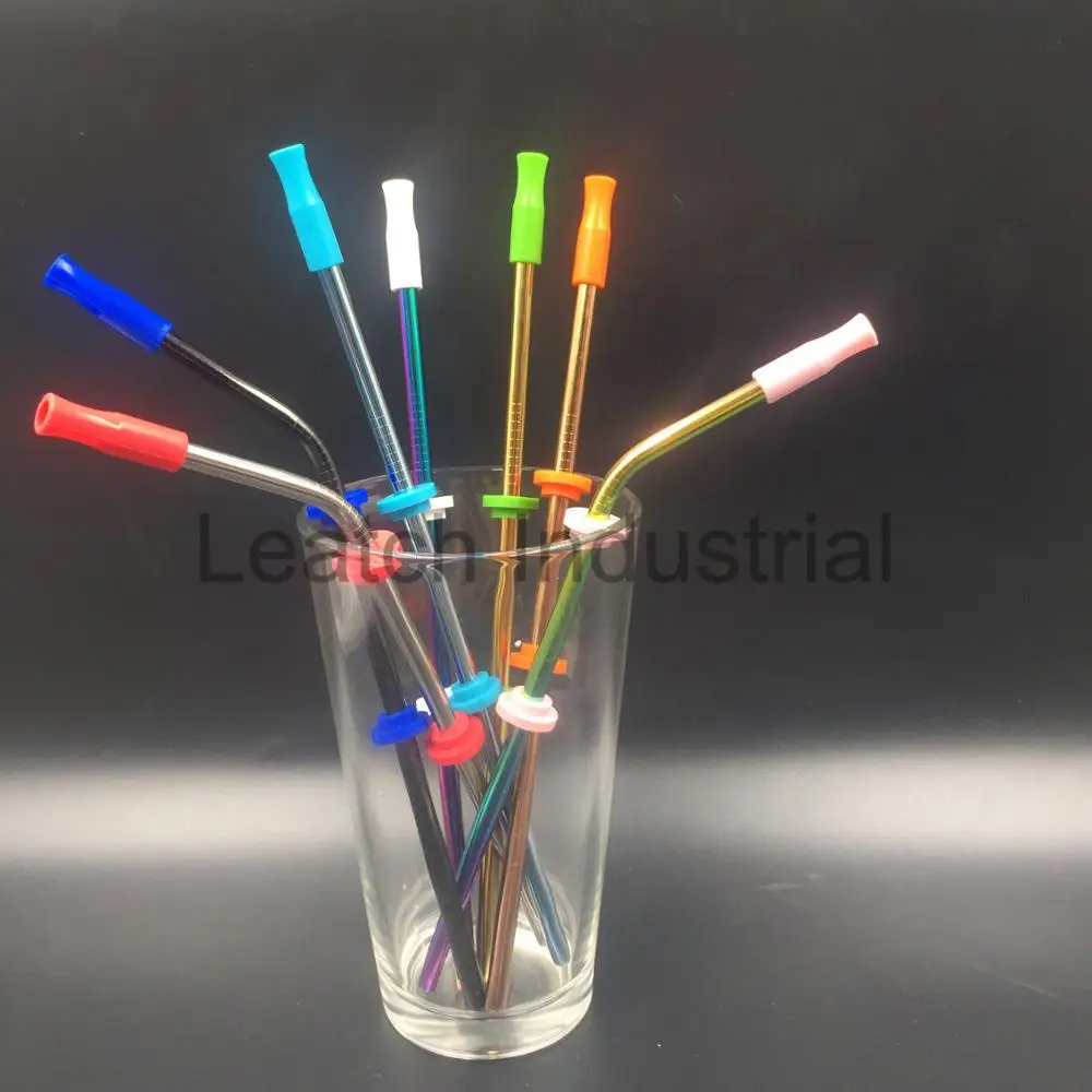 Leatchliving Stainless steel drinking metal straws with silicone tips and silencers