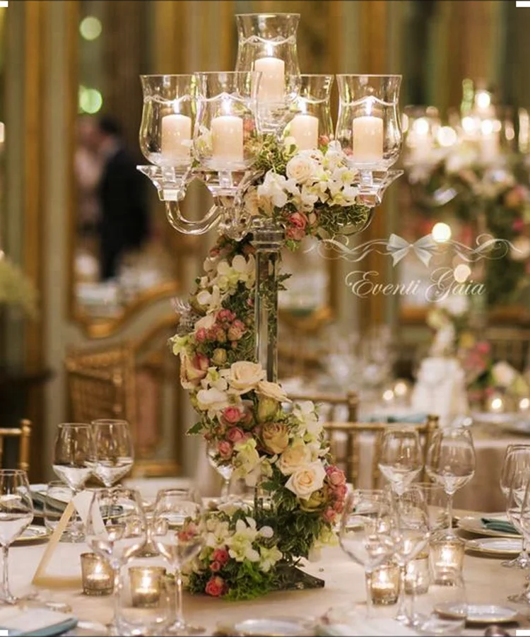 glass hurricane 5 arms wedding crystal table candelabras centerppiece clear new candle holders