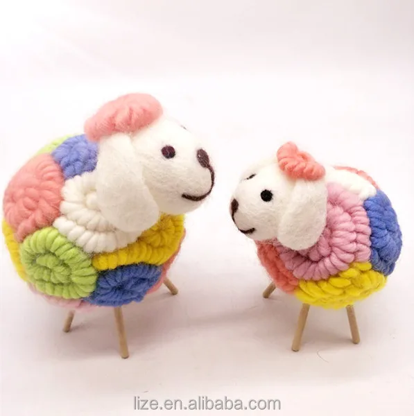 Customized Lovely wool felt yarn Knitted Stuffed Animals- colourful sheep