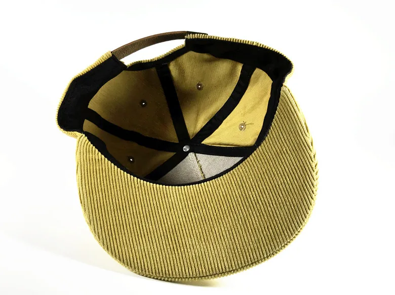 Vintage Corduroy Suede Flat Bill Brim Snapback Cap Hat Leather Patch Logo Hat Wholesale