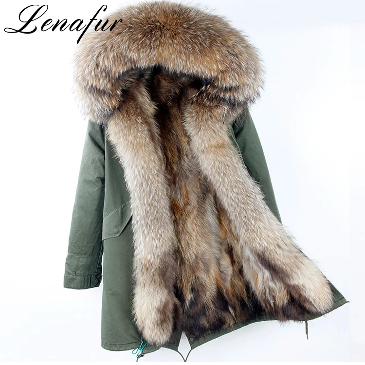 2018 New Fashion Design Colorful Fur Parka For Women Scarf Raccoon Fur Ladies Parka