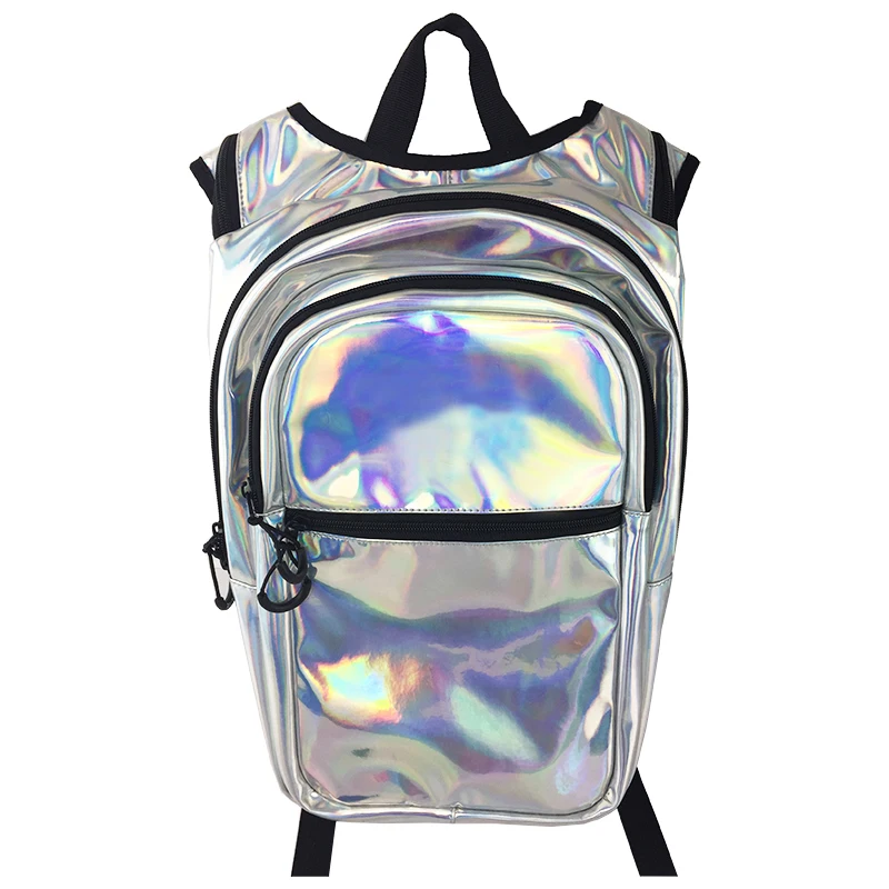 Holographic Leather Hydration Backpack Rave Cycling Bag Laser Water Backpack with 2L Water Bladder