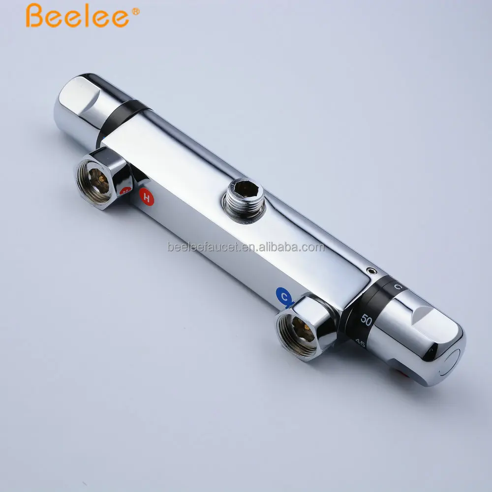 Термостатический смеситель для душа Beelee из твердой латуни и хром с двойной ручкой