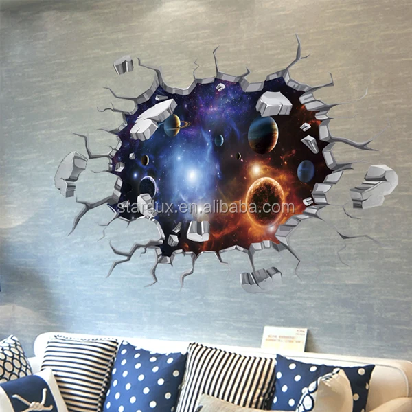 3D Astronaut in Outer Space Galaxy Meteorites Wall Decal Sticker Kids Room Decoration