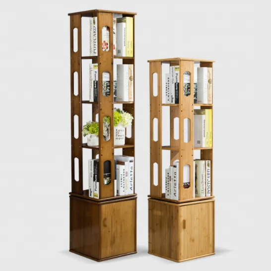 
360 Rotating Organizer Cabinet Rack Bamboo Bookshelf Revolving Bookcase with Cabinet Base 