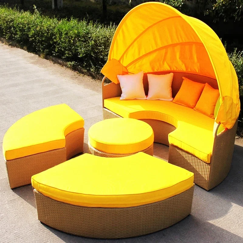 
High quality cheap custom all weather outdoor rattan sun bed 