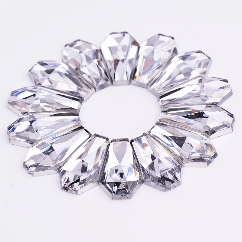 Fancy 11*19mm Clear White Glue On Crystal Stones Non Sewing Beads Flat Back Acrylic Rhinestone