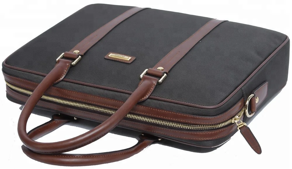 Fashion elegant durable leather nylon computer laptop mens briefcase bag (114-09501)