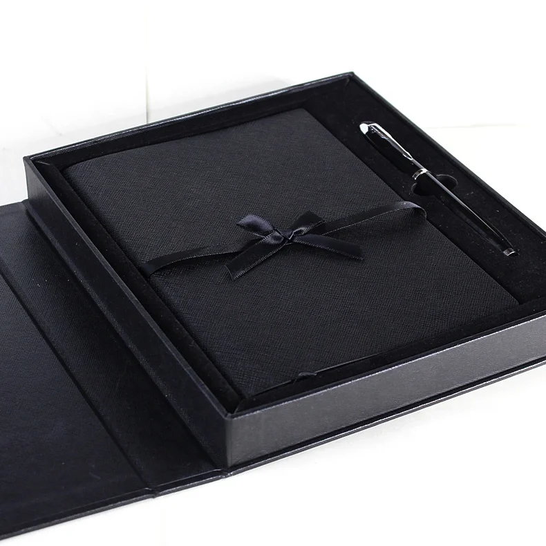 custom black PU leather notebook luxury corporate gift box set with pen as promotional gifts for women
