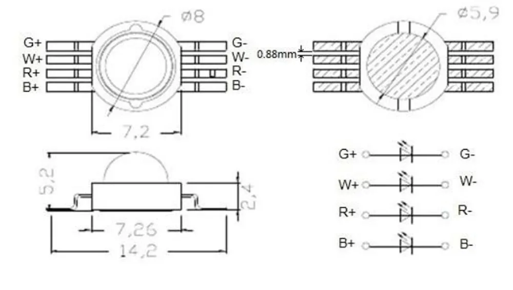 10% discount Taiwan chip high power rgbw led chip 8 pin 10W 12W