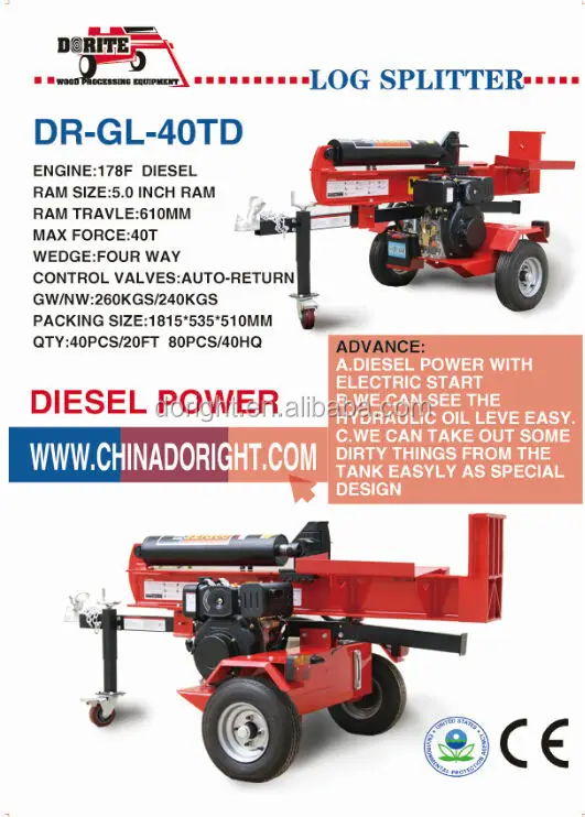 
Hot Sale 40Ton Gasoline Wood Log Splitter with Hydraulic Ram, CE approval 