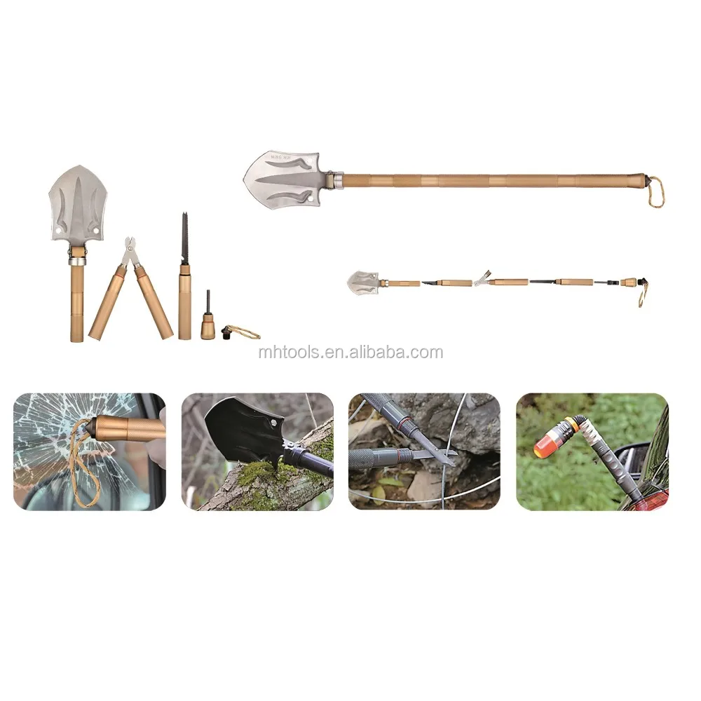 
stainless steel aluminum multifunctional retractable rescue shovel 