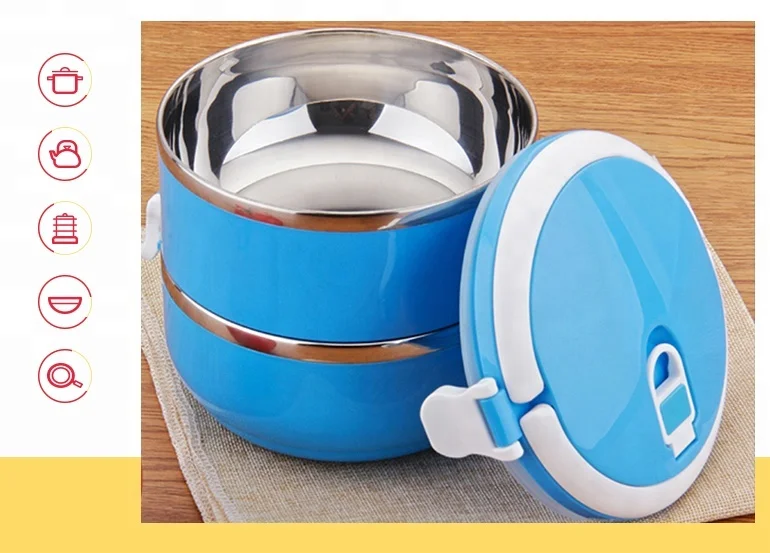 2 layer food storage metal lunch box stainless steel with plastic outside