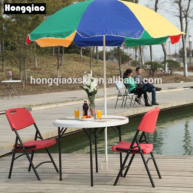 stackable 3feet plastic round table with umbrella hole bistro dinette beach table