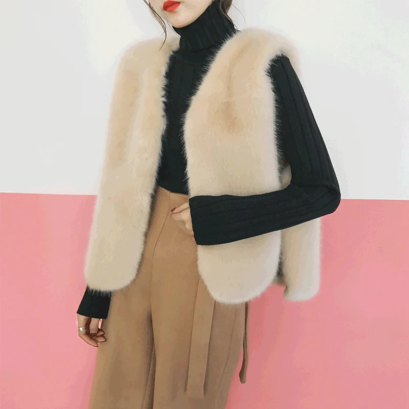
New style luxury Women Gilet Winter Warm Bushy Soft Long Faux Fox Fur Vest 