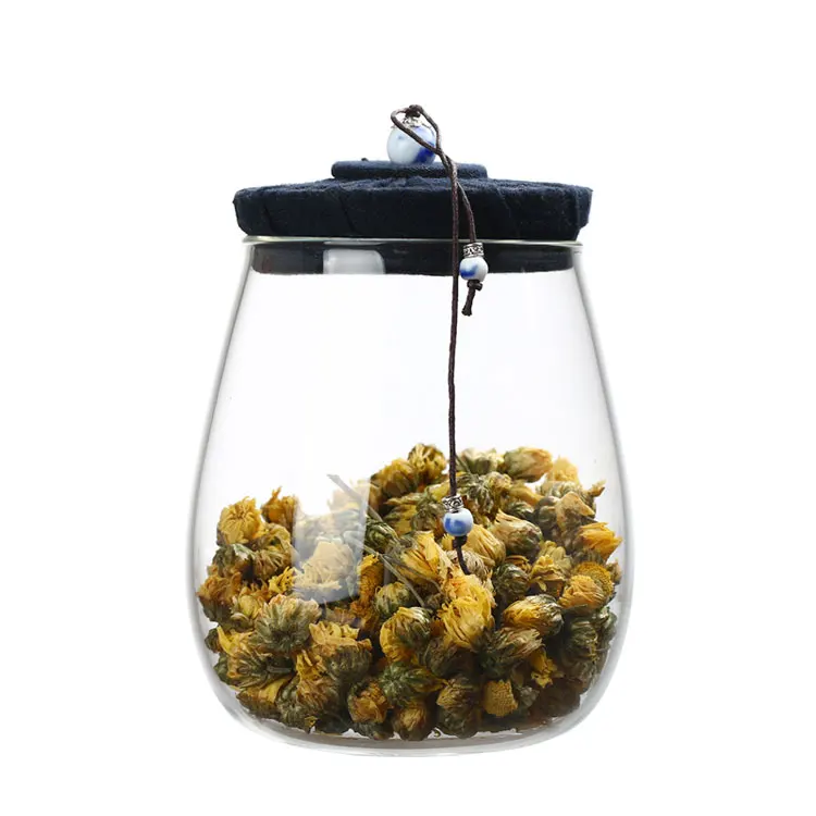Best selling spice jar high borosilicate glass jar with cloth lid glass elegant coffee manufacture