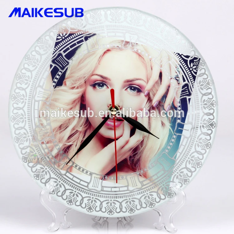 Креативные купольные настенные часы с стеклянным покрытием из твердой древесины, часы с сублимационным чистым стеклом, фоторамка, теплопередача, пользовательская картина