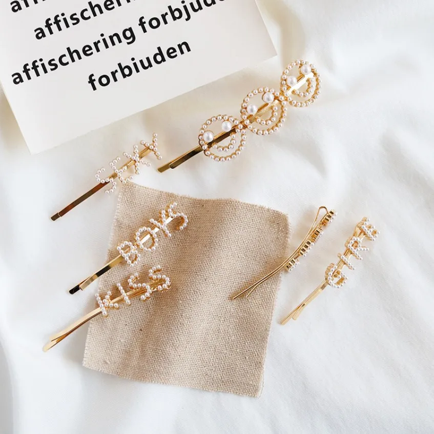 XL1-1 Trade assurance INS pearl letter smiley hairpin network red girl hairpin clip bangs clip Korea word clip hair accessories