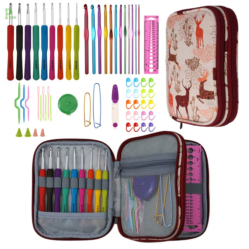 2.0mm-8.0mm Soft Rubber Handle Aluminum Crochet Hook Set DIY Sewing Accessories Knitting Needles With Storage Case