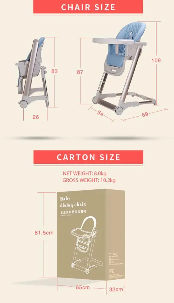 fold high chair for dinning aluminum baby chair european design and standard kid high chair