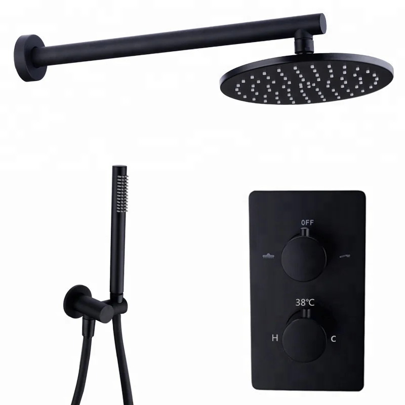 Brass Black Shower Faucets 8-12 Inch Bathroom Shower Diverter 2&3 Ways Thermostatic Valve Shower System