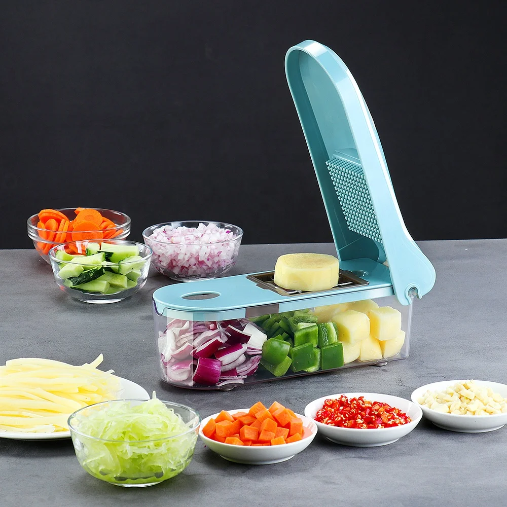 Manual Easy Food Dicer Kitchen Mandolin Slicer with 8 Blades