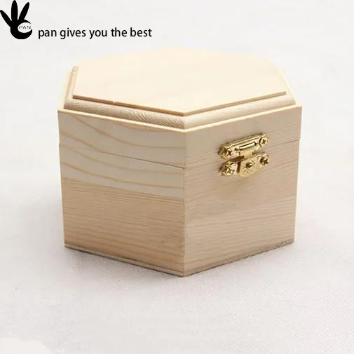New design hexagonal unpainted luxury pine wooden pen box with lid