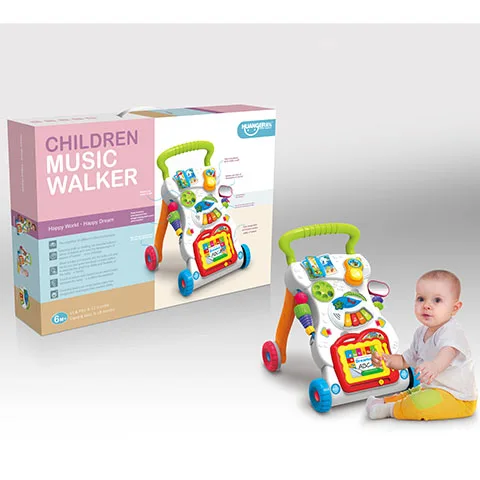 Хит продаж детская игрушка экологичный ручной музыкальный ходунок с нажимом для детей катание на игрушечном автомобиле аккумулятор из пластика