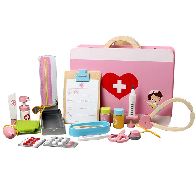 Wholesale Pretend Hospital Doctors Nurse Simulation Toy Wooden Medical Kit Role Play Set Toy
