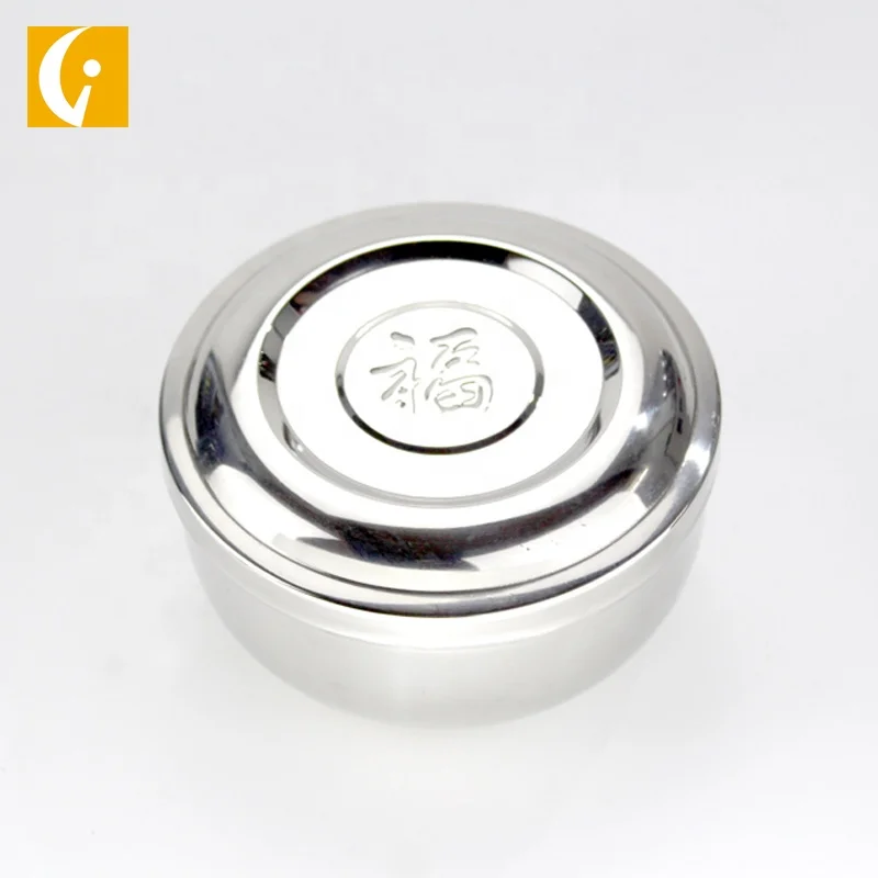 
High quality Stainless steel Double layer with cover Korean bowl Soup /kimchi/10.5cm Rice bowl 