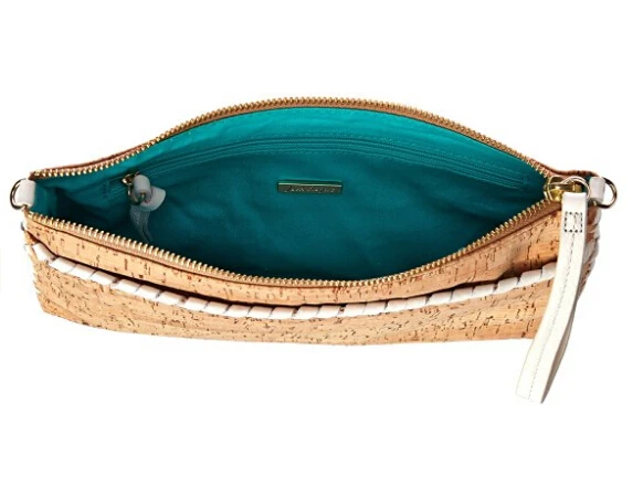Boshiho clutch purse with wrist strap & PU braided decoration leather hand cork bag