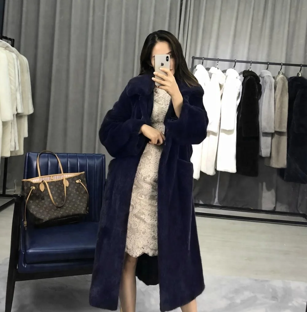 Japan Style Wholesale 90cm White Plus Size Long Mink Loose Fur Coat For Ladies