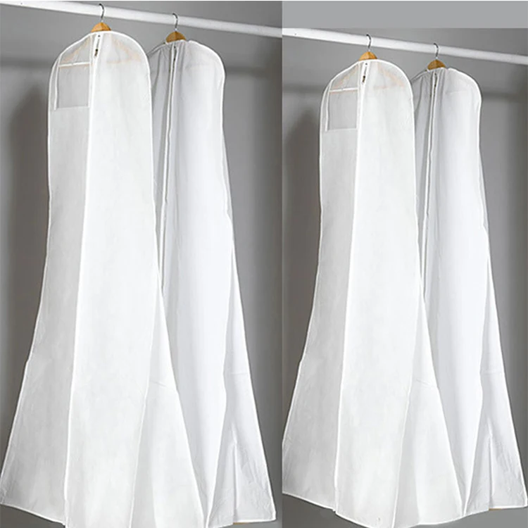 Custom printed non-woven white fabric zippered folding wedding dress garment bag