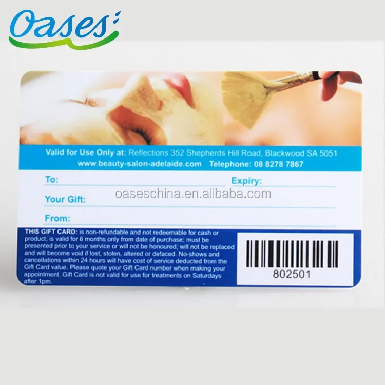 Credit card size plastic gift card with serial number